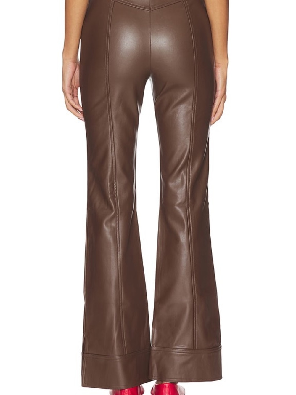 NWT Free People Glow Up Faux Leather Pants Brown Flare Retro Boho Size 8 - Picture 2 of 9